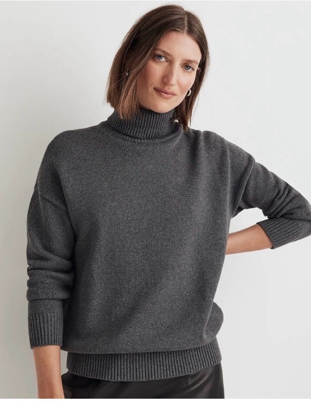 Women’s Madewell Size XL Gray Cotton Ribbed Turtleneck Sweater